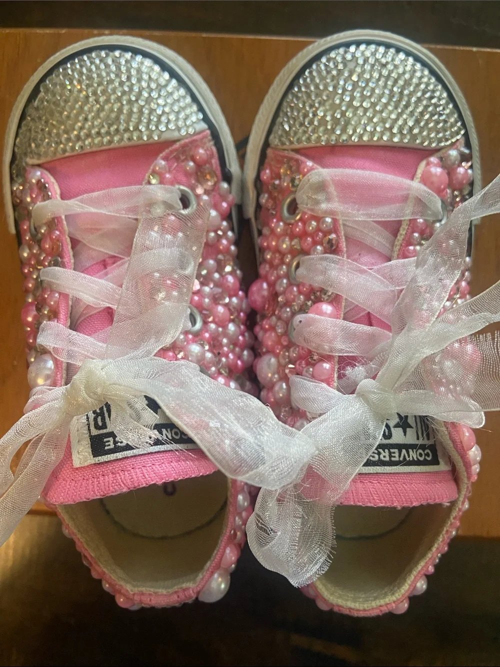 Custom-decorated pink Converse All Star toddler shoes size 6